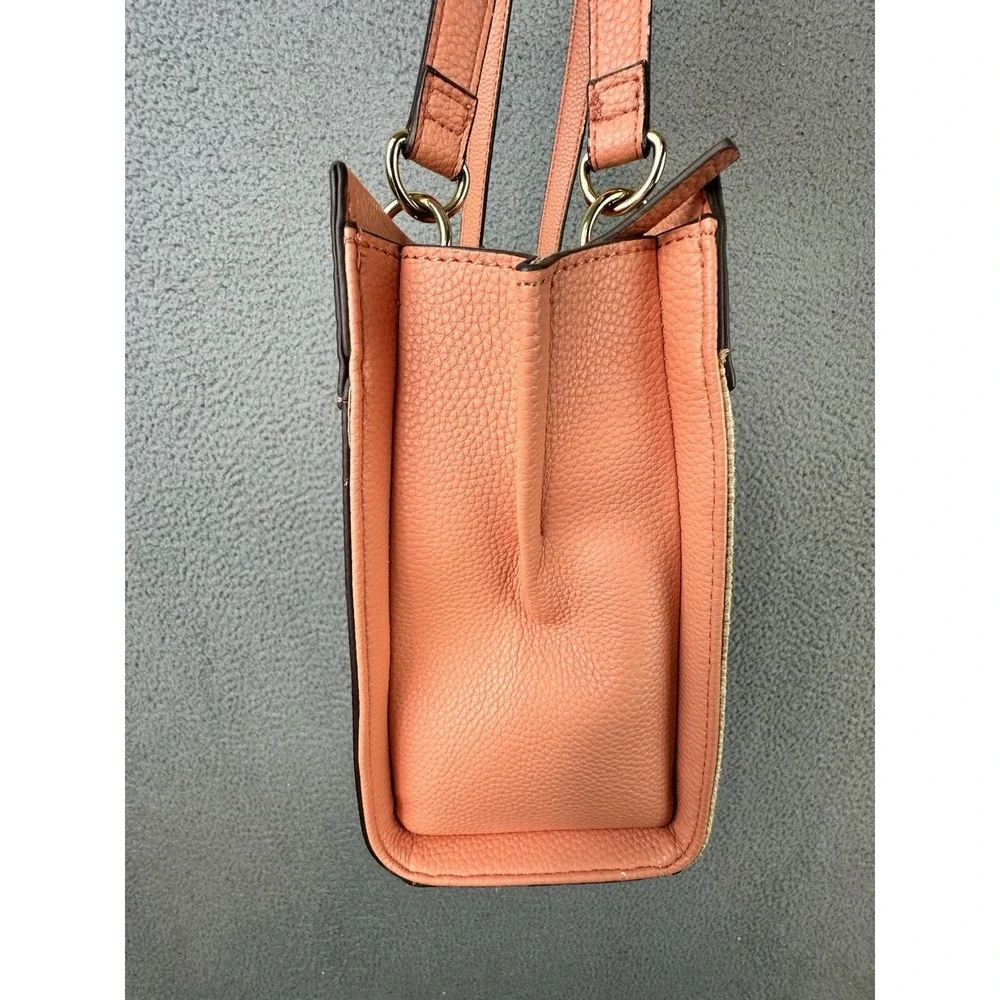 Nanette Lepore Petro Peach Straw Tote Handbag / Mixed-Media Shoulder Satchel